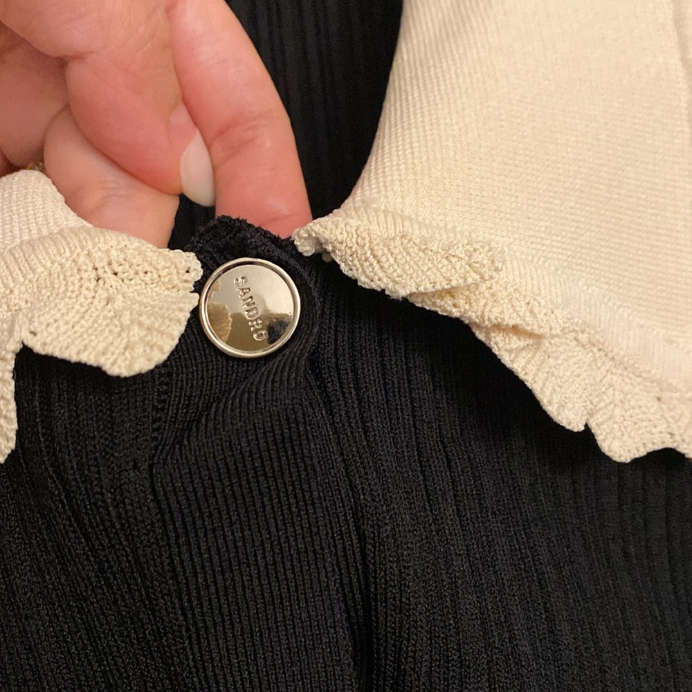 Sandro 2-tone Puff Sleeve Midi Knit Dress - Picture 6 of 8